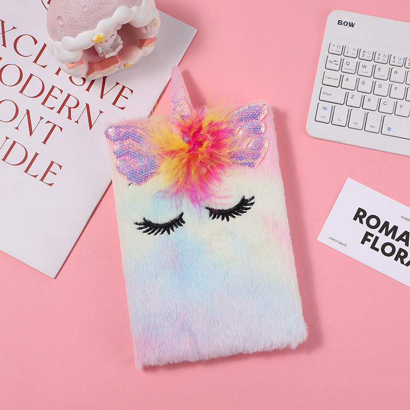 Wholesale Plush Cartoon Unicorn Notebook Children' s Pink Unicorn Notebook